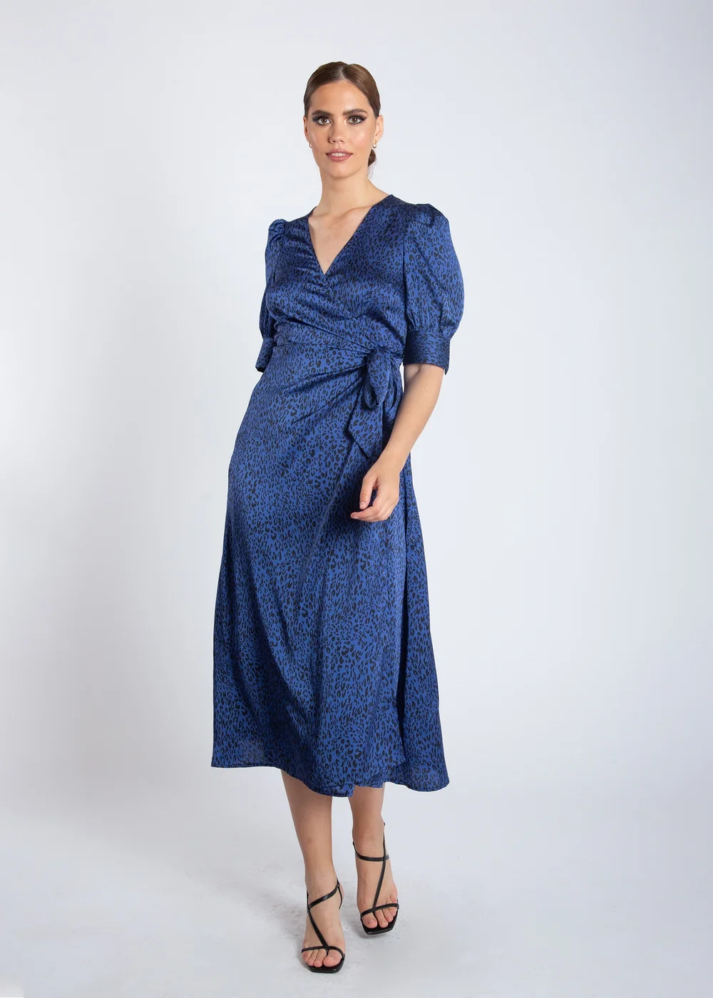 Gini London Blue Animal Print Midi Wrap Dress - Size 8 Image 1