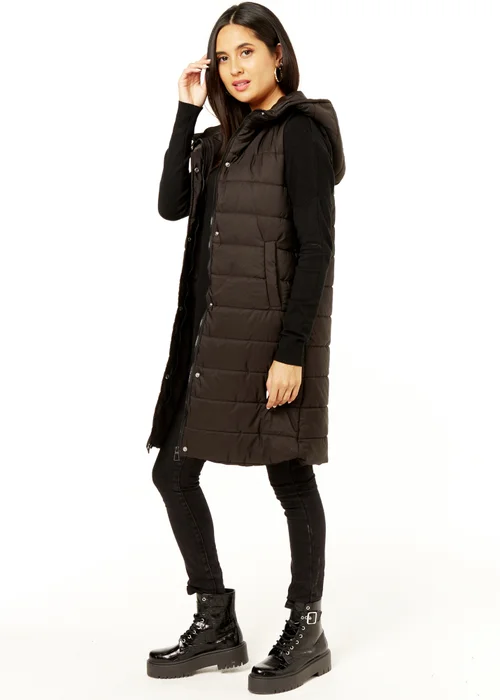 Gini London Black Longline Padded Hooded Gilet - S/M Image 4