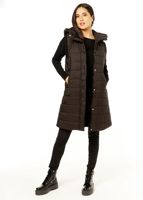 Gini London Black Longline Padded Hooded Gilet - S/M Image 1