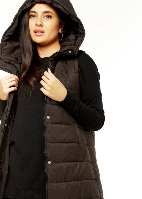 Gini London Black Longline Padded Hooded Gilet - S/M Image 3