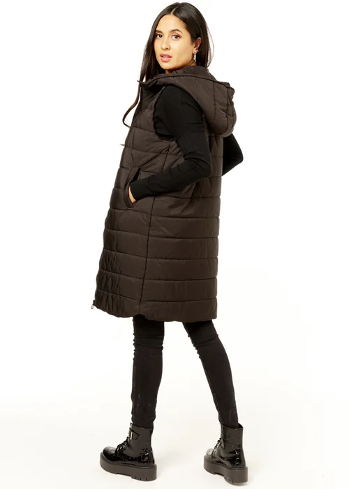 Gini London Black Longline Padded Hooded Gilet - S/M Image 2