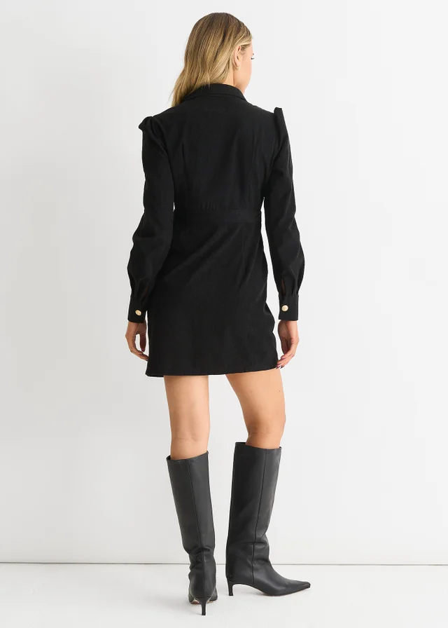 Gini London Black Corduroy Mini Shirt Dress