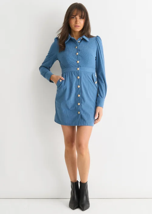 Gini London Blue Corduroy Mini Shirt Dress - 12 Image 1