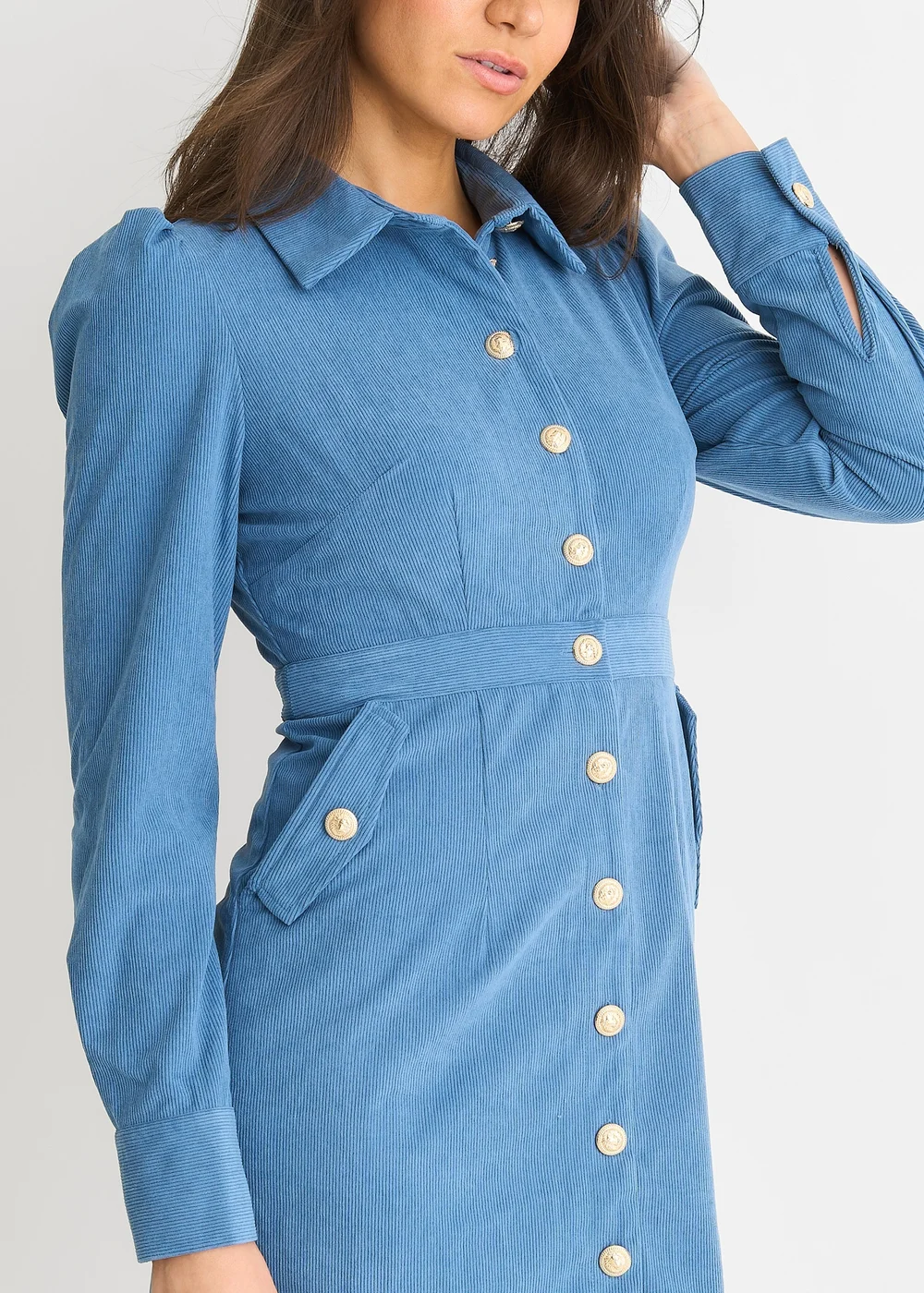 Gini London Blue Corduroy Mini Shirt Dress - 12 Image 4