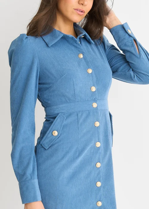 Gini London Blue Corduroy Mini Shirt Dress - 12 Image 4