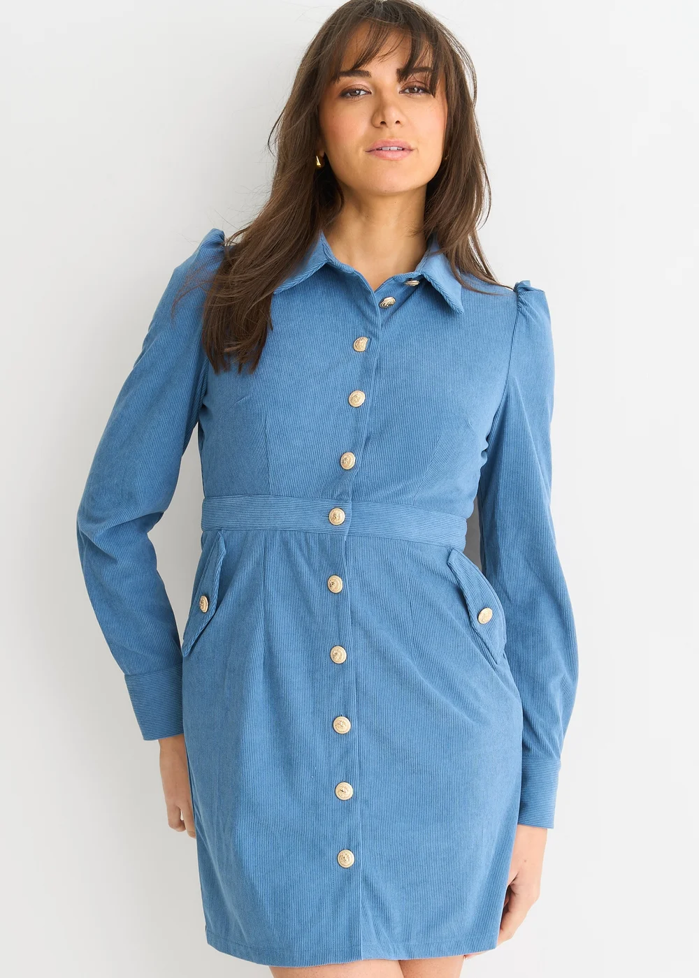 Gini London Blue Corduroy Mini Shirt Dress - 12 Image 3