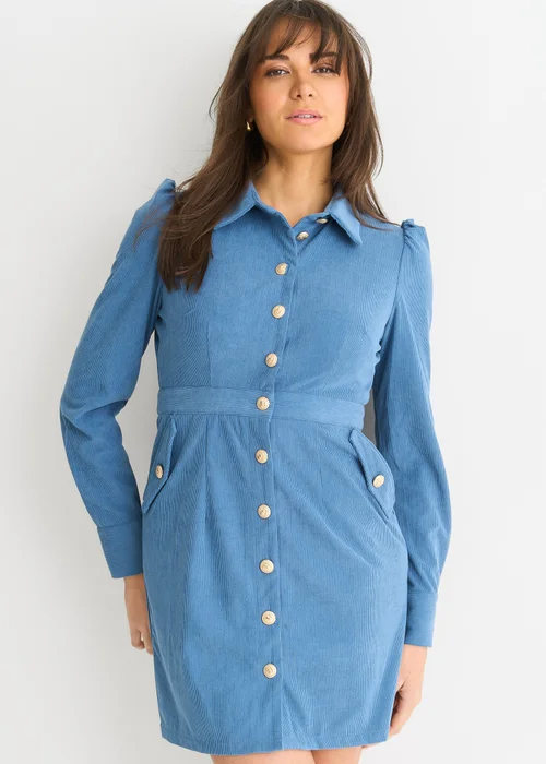Gini London Blue Corduroy Mini Shirt Dress - 12 Image 3