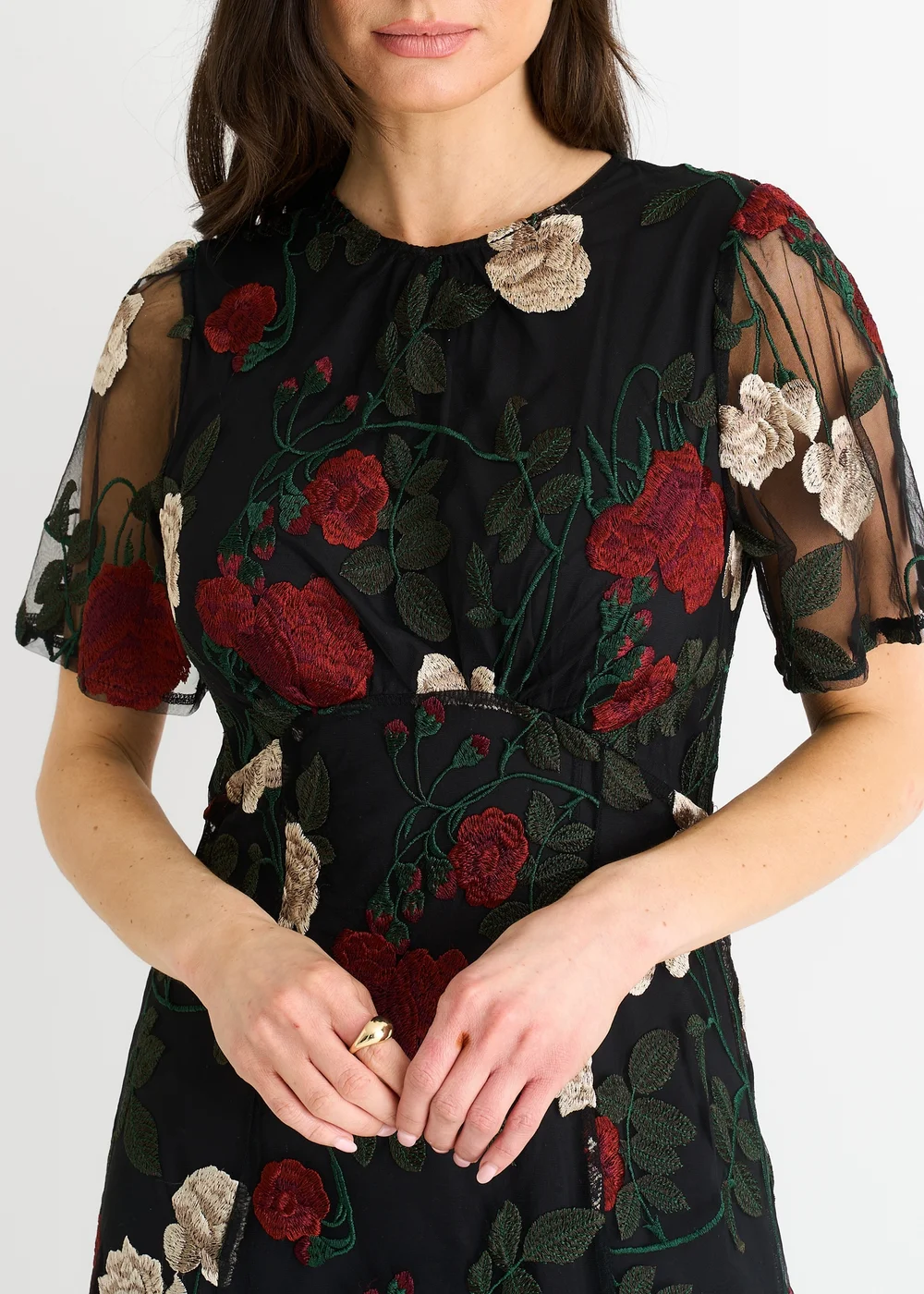 Gini London Black Angel Sleeves Embroidered Occasion Midi Dress - 8 Image 3