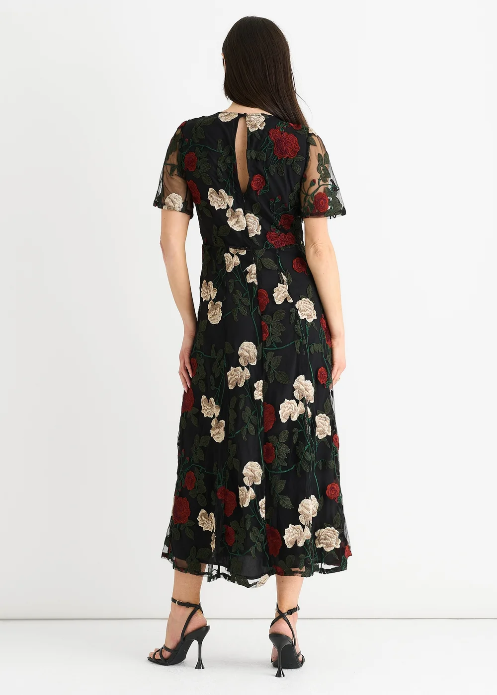 Gini London Black Angel Sleeves Embroidered Occasion Midi Dress - 8 Image 2