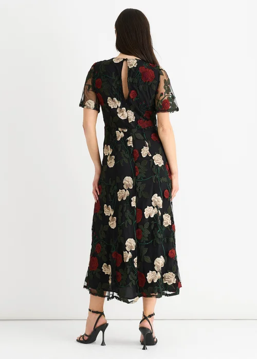 Gini London Black Angel Sleeves Embroidered Occasion Midi Dress - 8 Image 2
