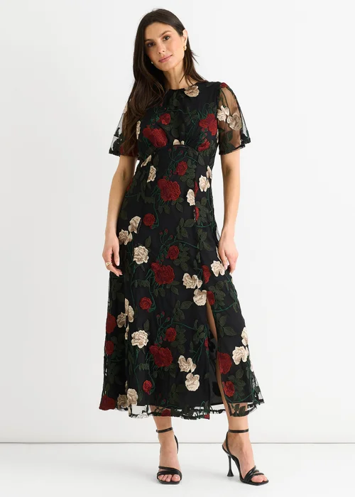 Gini London Black Angel Sleeves Embroidered Occasion Midi Dress - 8 Image 1