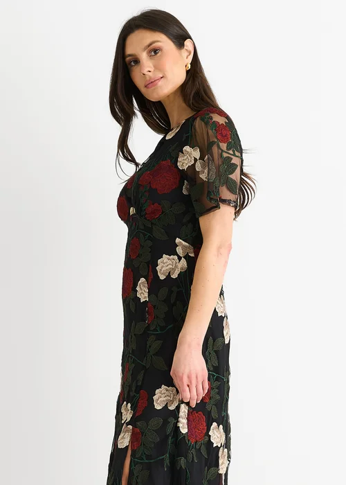 Gini London Black Angel Sleeves Embroidered Occasion Midi Dress - 8 Image 4