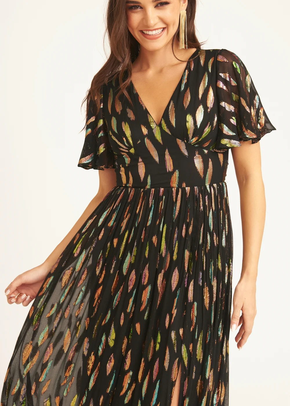 Gini London Black Multi Jacquard Angel Sleeves Maxi Dress - 10 Image 3