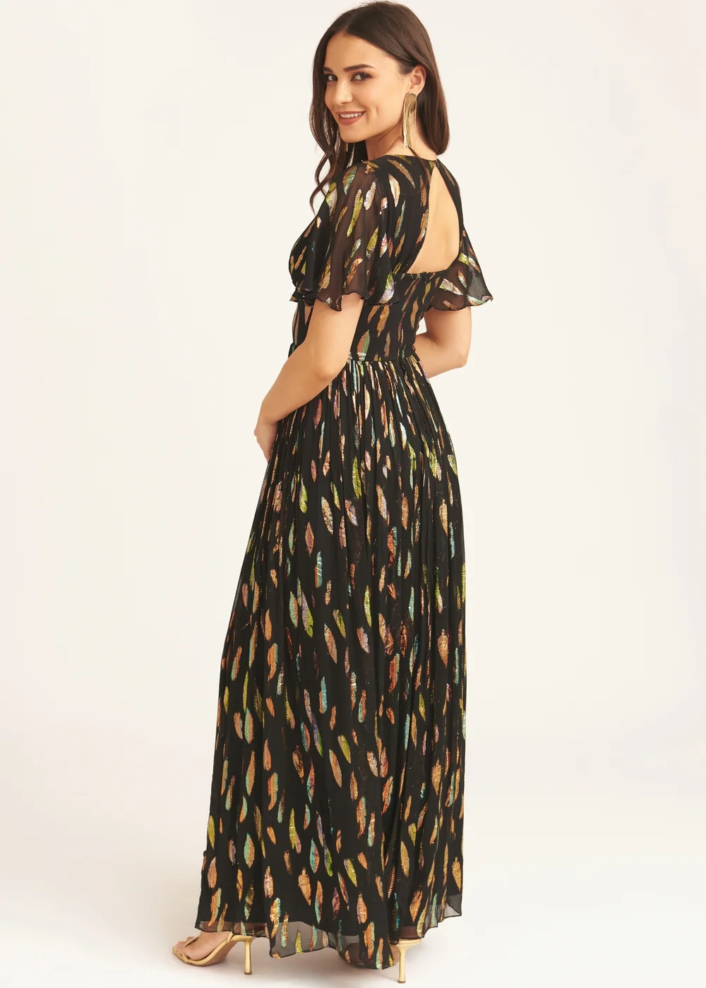 Gini London Black Multi Jacquard Angel Sleeves Maxi Dress - 10 Image 4