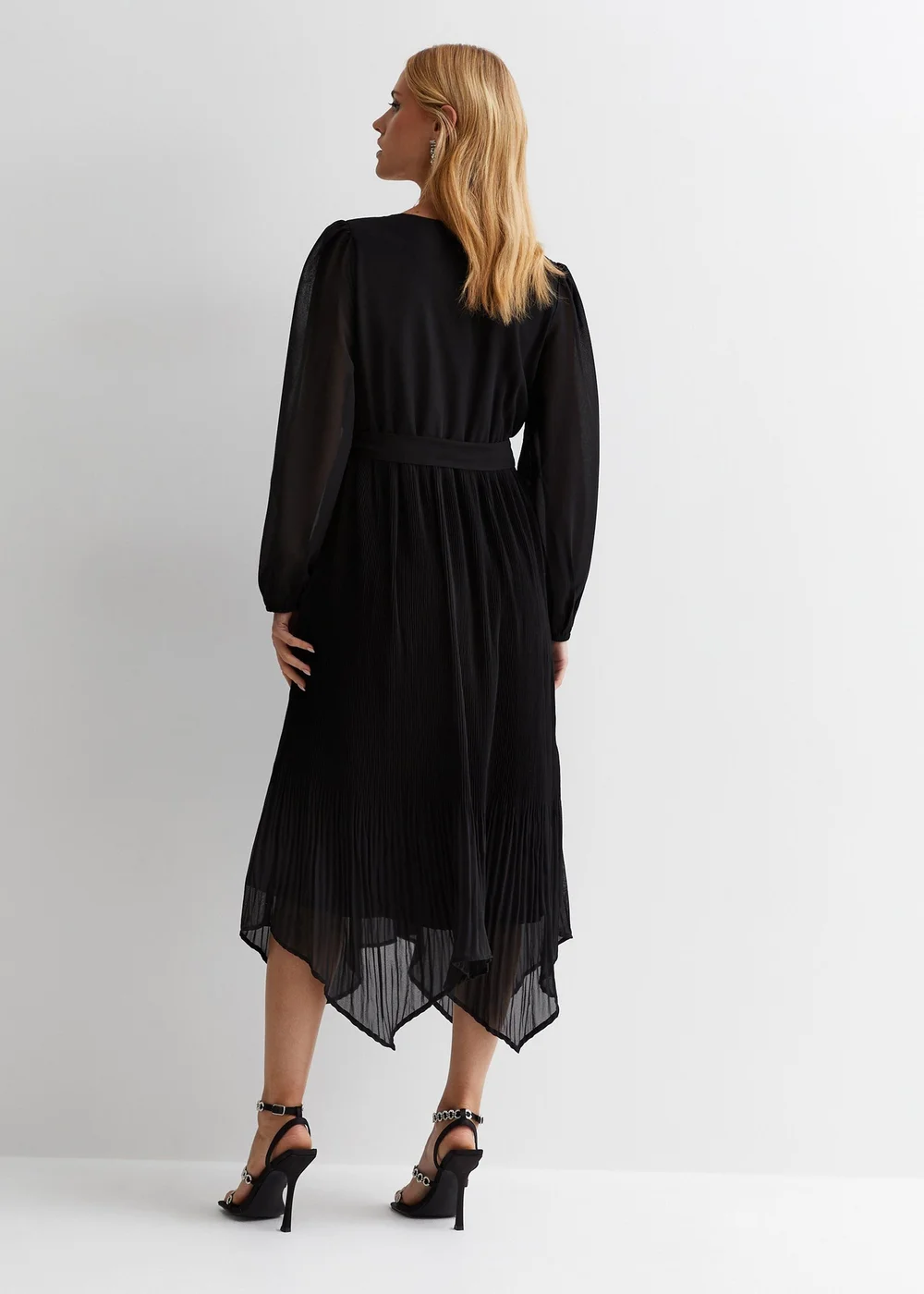 Gini London Black Pleated Hanky Hem Wrap Midi Dress - Size 8 Image 2