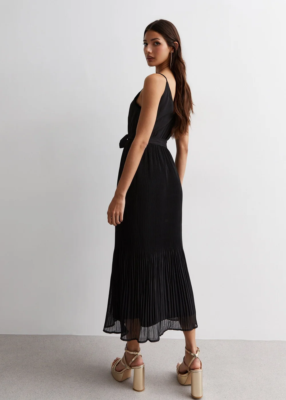 Gini London Black Cami Top Pleated Midi Dress - 8 Image 2