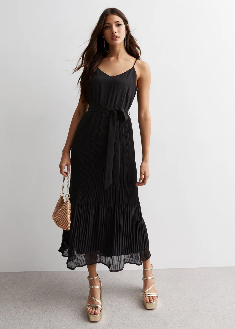 Gini London Black Cami Top Pleated Midi Dress - 8 Image 4