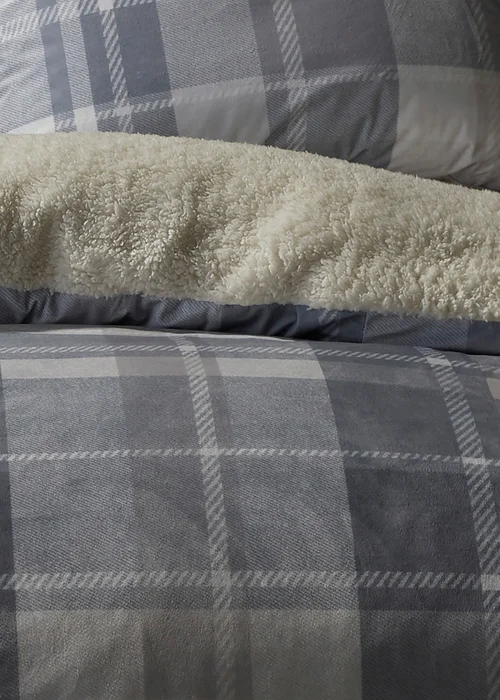 Fusion Snug Mulford Check Grey Plush Duvet Cover Set - Single Image 3