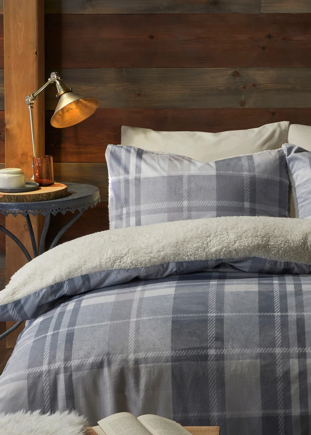 Fusion Snug Mulford Check Grey Plush Duvet Cover Set - Single Image 2