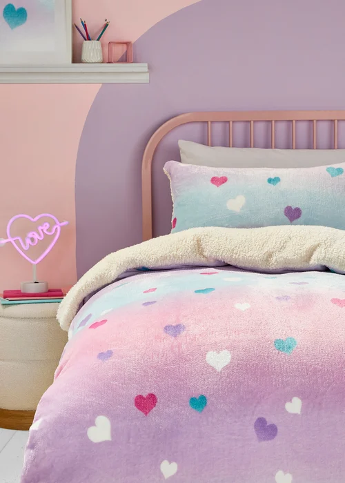 Bedlam Cosy Ombre Heart Pink Plush Duvet Cover Set - Single Image 2