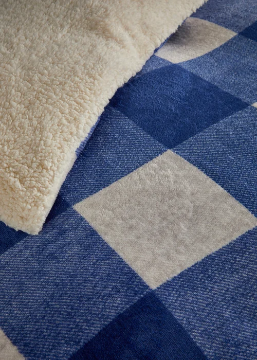 Bedlam Cosy Theo Check Blue Plush Duvet Cover Set - Single Image 3