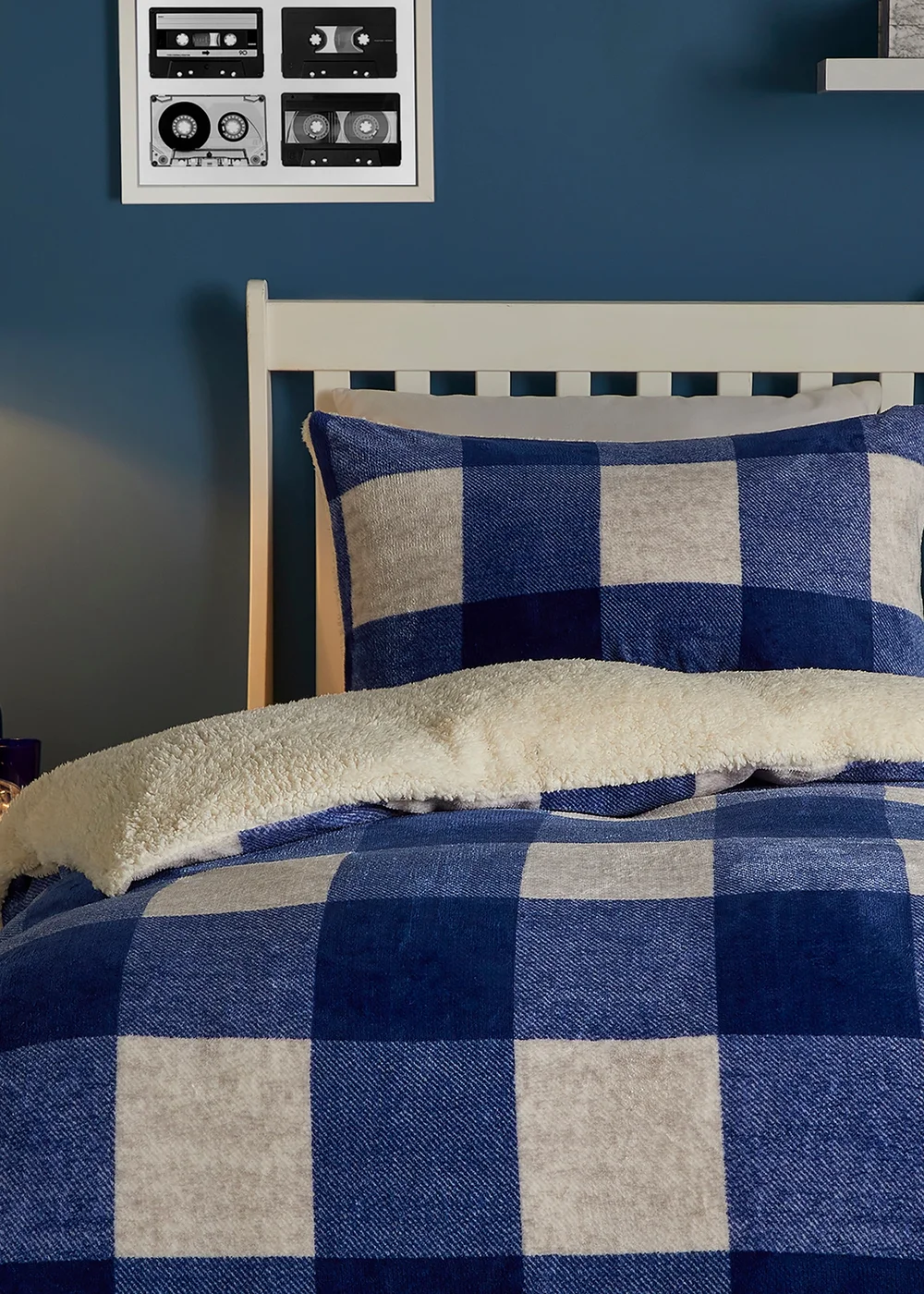 Bedlam Cosy Theo Check Blue Plush Duvet Cover Set - Single Image 2