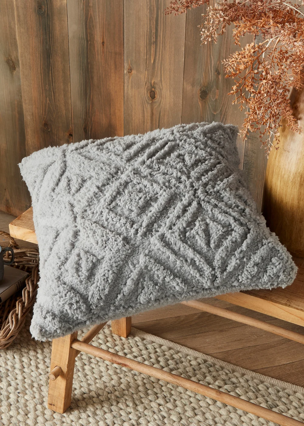 Fusion Snug Romo Grey Pinsonic Fleece Filled Cushion (43cm x 43cm) - 43W X 43D Image 1