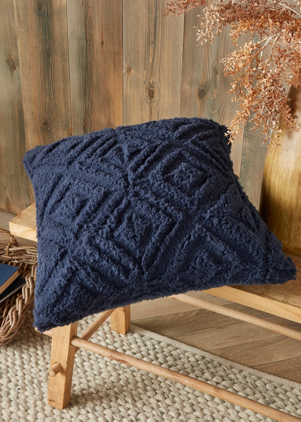Fusion Snug Romo Navy Pinsonic Fleece Filled Cushion (43cm x 43cm) - 43W X 43D Image 1
