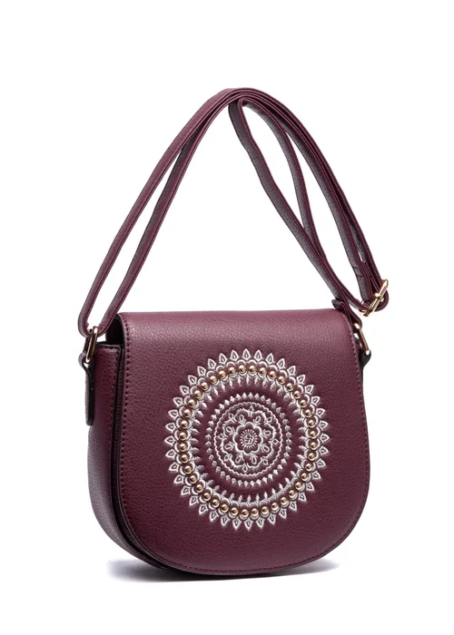 Raffaella Wine Embroidery Saddle Bag - One Size Image 1