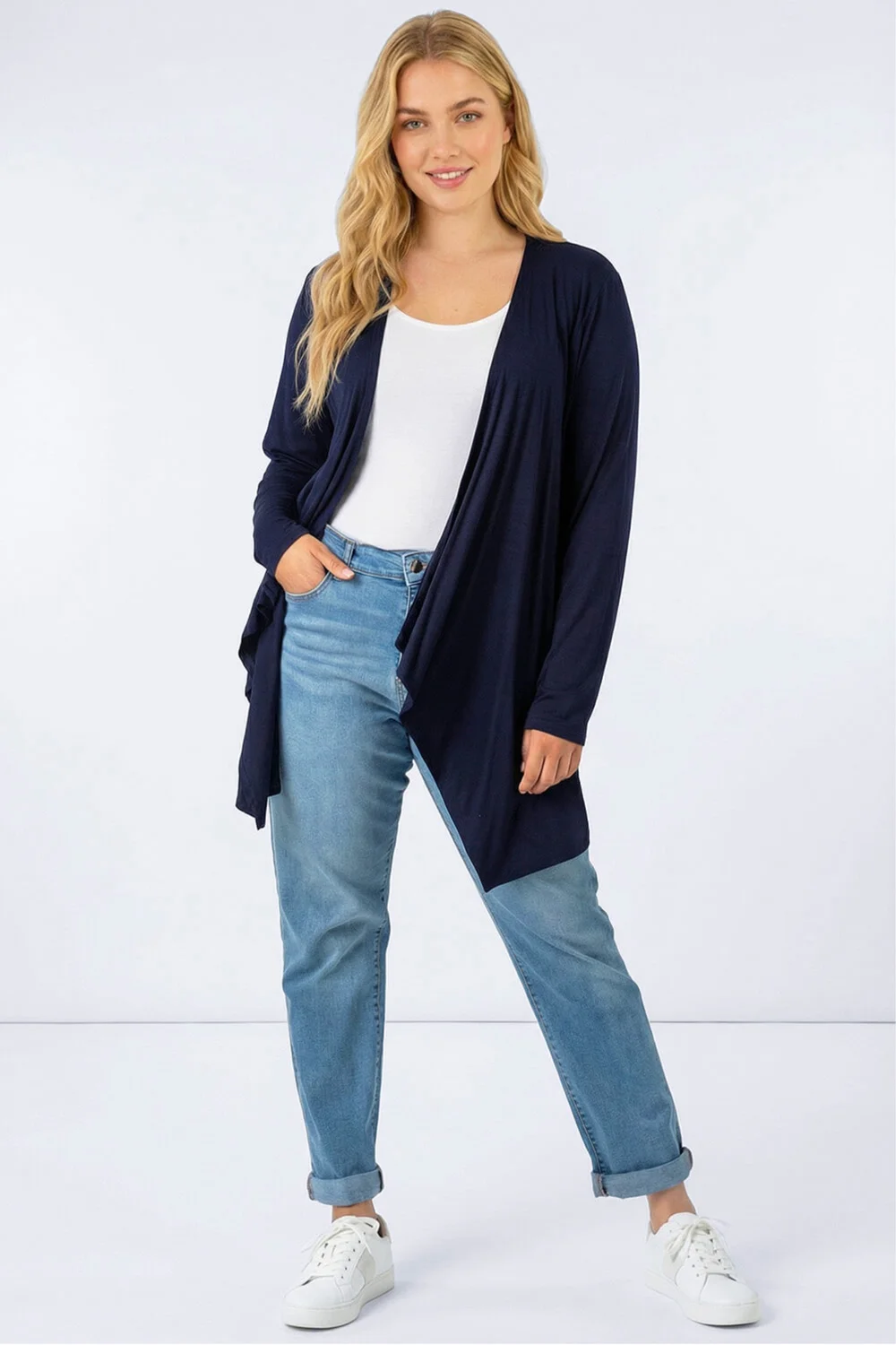 Roman Navy Curve Waterfall Front Jersey Cardigan - 16 Image 2