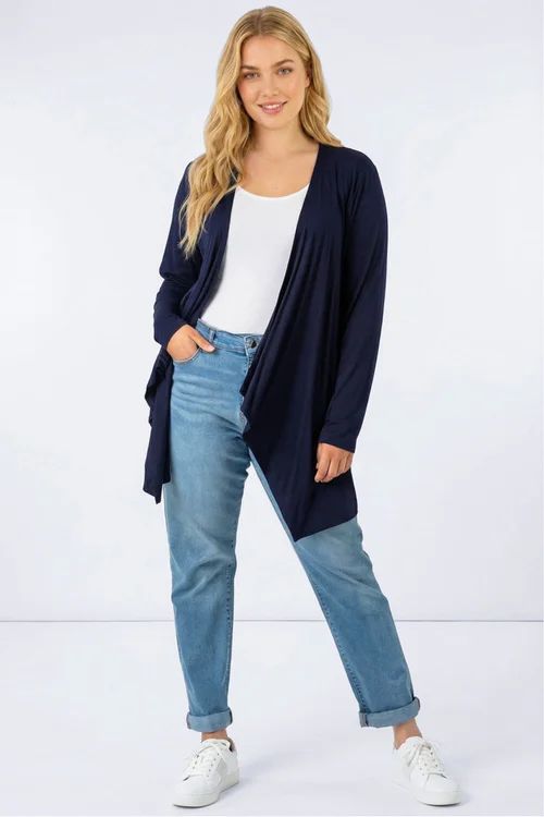 Roman Navy Curve Waterfall Front Jersey Cardigan - 16 Image 2