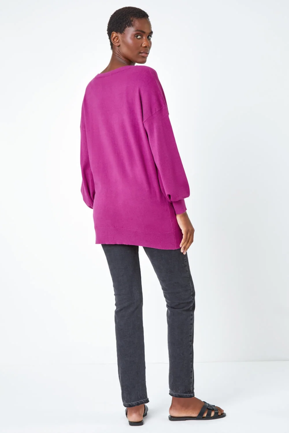 Roman Magenta Stretch V-Neck Longline Jumper - 10 Image 3