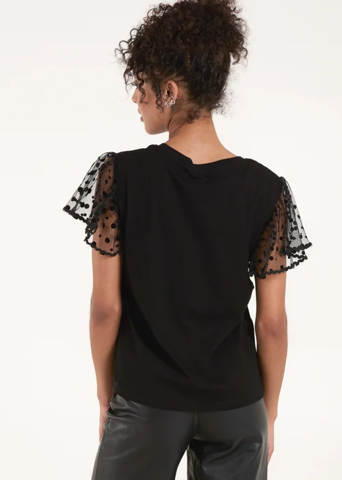 Blue Vanilla Black Polka Dot Mesh Sleeve T-Shirt - Small Image 2