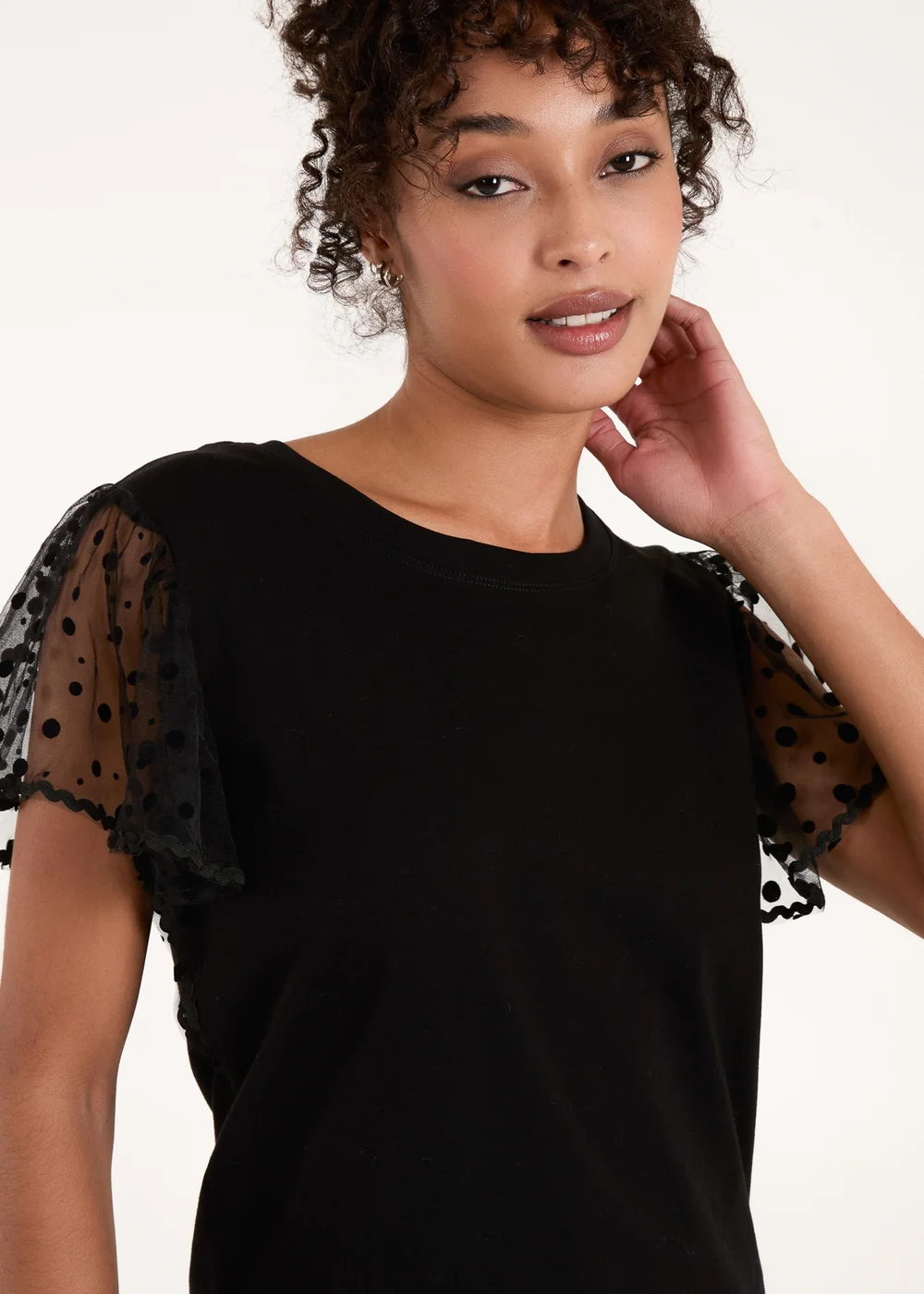 Blue Vanilla Black Polka Dot Mesh Sleeve T-Shirt - Small Image 3