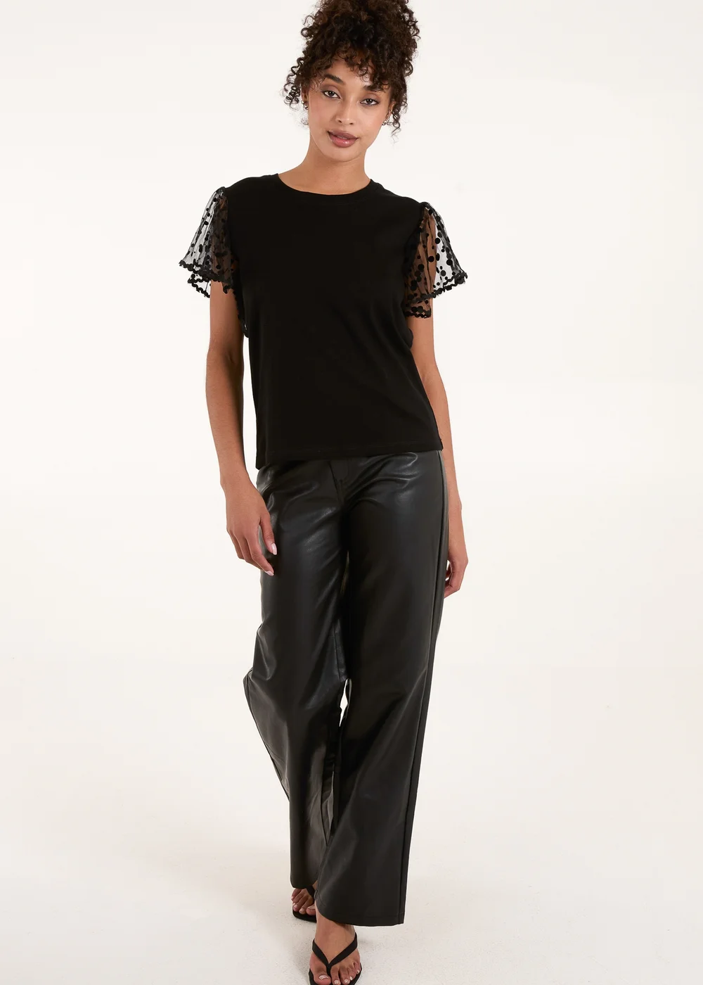Blue Vanilla Black Polka Dot Mesh Sleeve T-Shirt - Small Image 4
