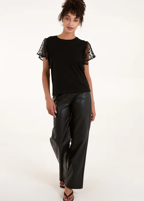 Blue Vanilla Black Polka Dot Mesh Sleeve T-Shirt - Small Image 4