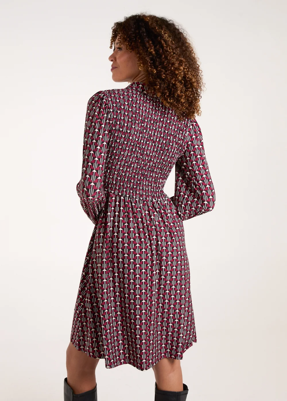 Blue Vanilla Red Shirred Bust Long Sleeve Mini Shirt Dress - S Image 2