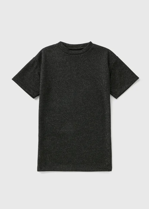 Girls Black Glitter T-Shirt Dress - Age 7 Years Image 1