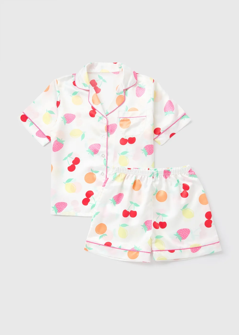 Girls White Fruit Satin Pyjama Set (4-13yrs) - Age 4 Years Image 1