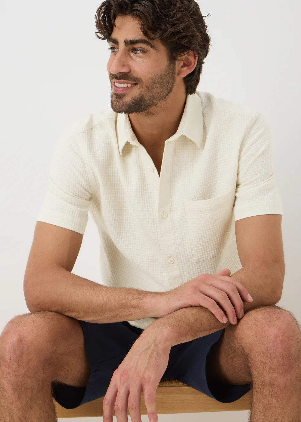 Ecru Waffle Short Sleeve Shirt - S Image 1