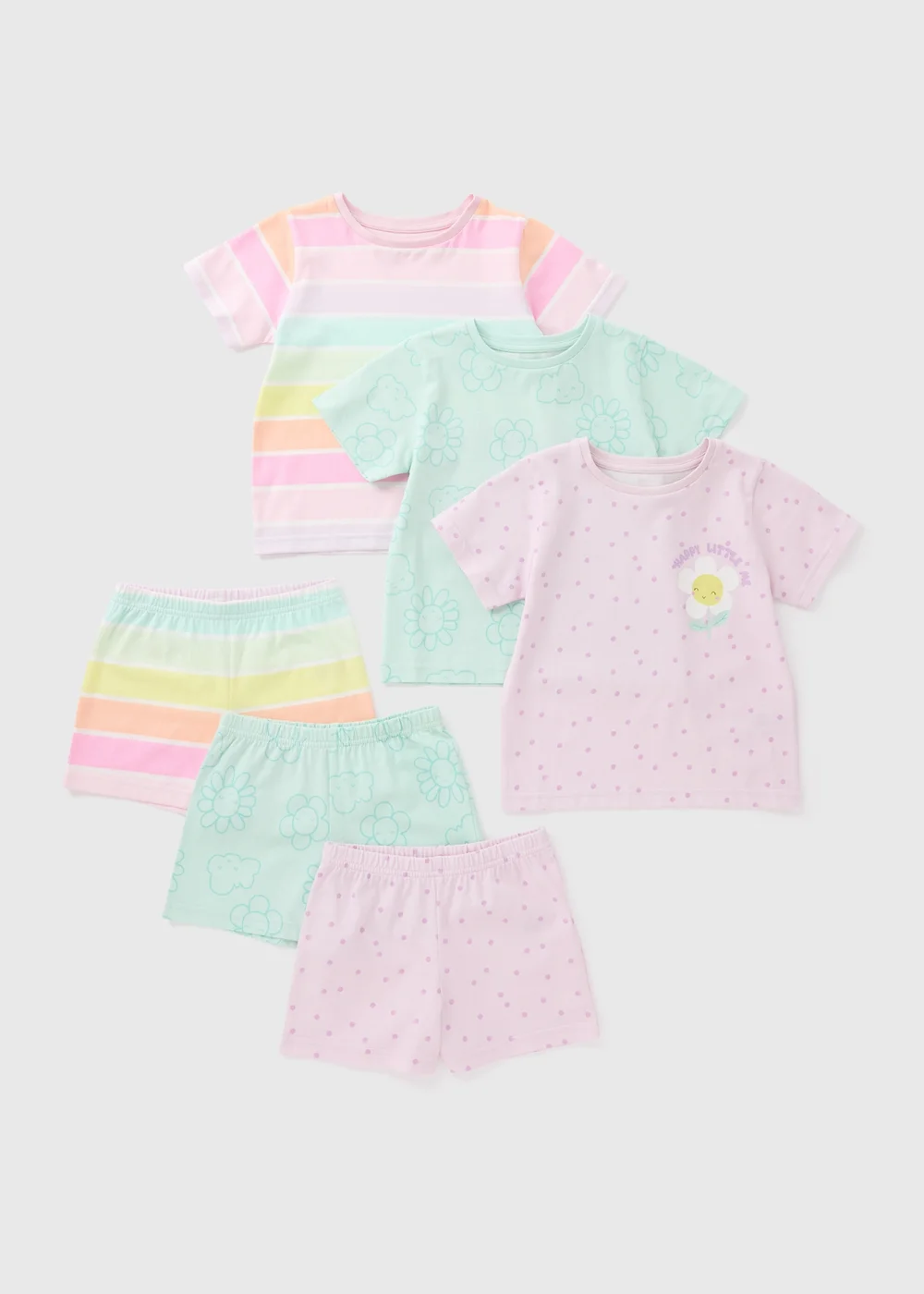 3 Pack Girls Multicolour Rainbow Flower Pyjama Set (1-7yrs) - 1 half year to 2 Image 1