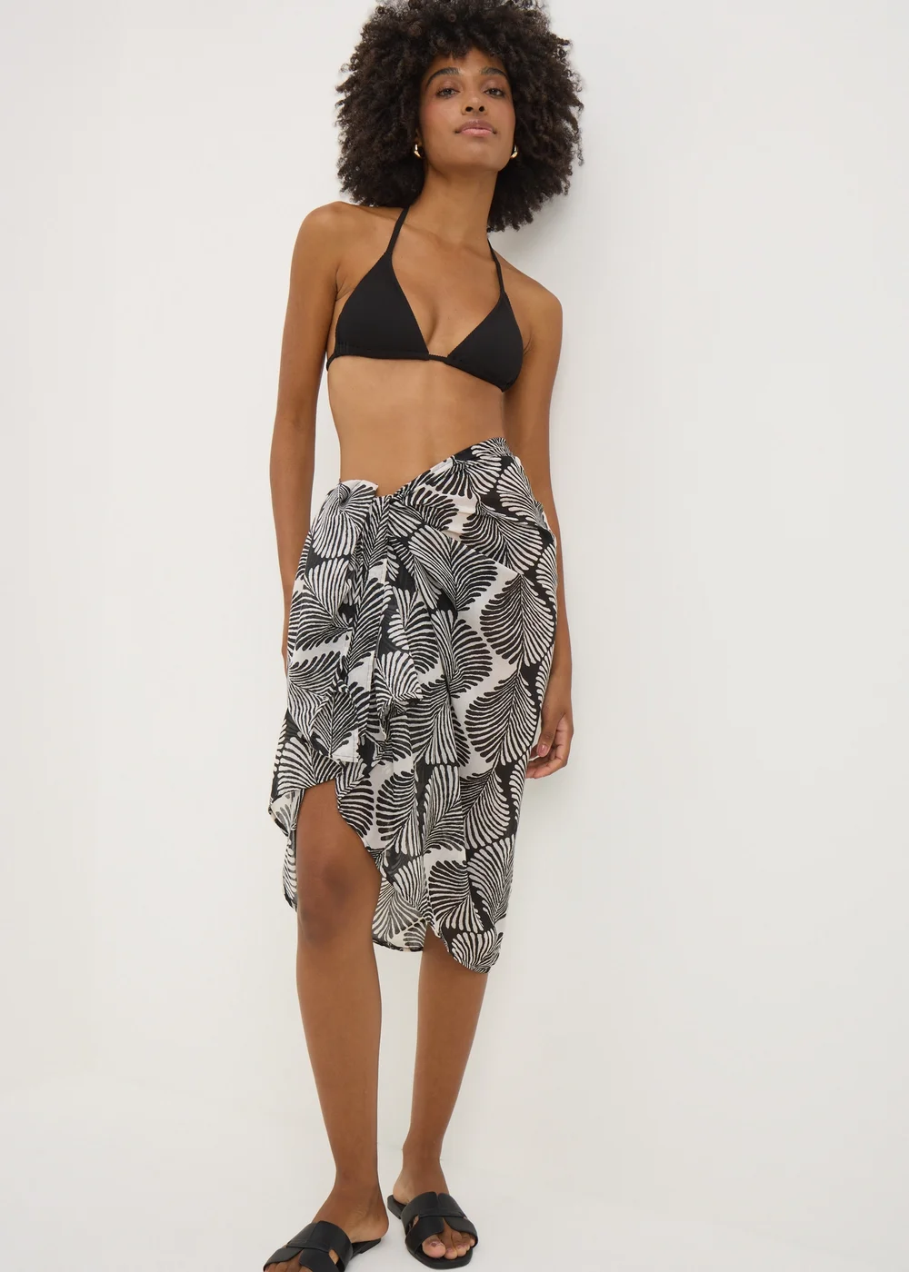 Black Mono Shell Print Sarong - One Size Image 1