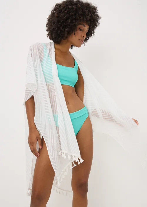 White Textured Kimono - One Size Image 1