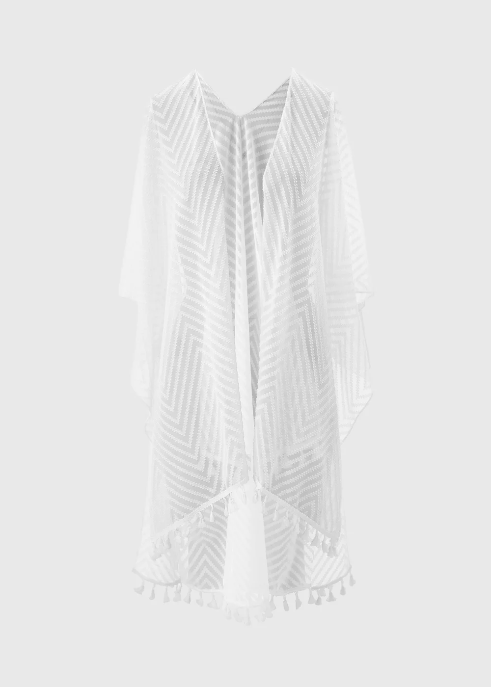 White Textured Kimono - One Size Image 3