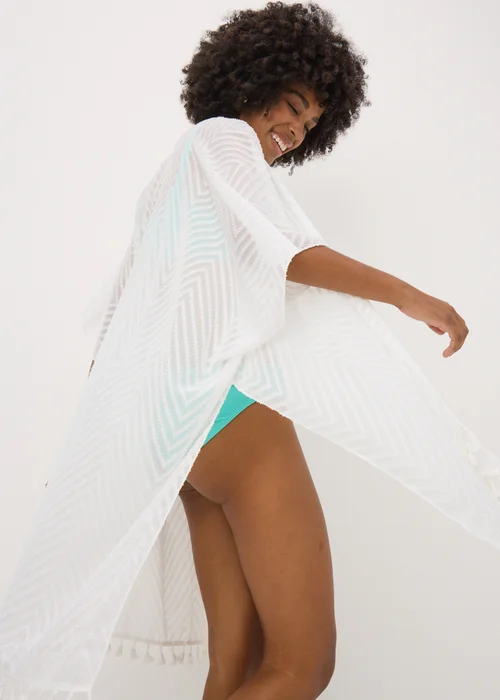 White Textured Kimono - One Size Image 2