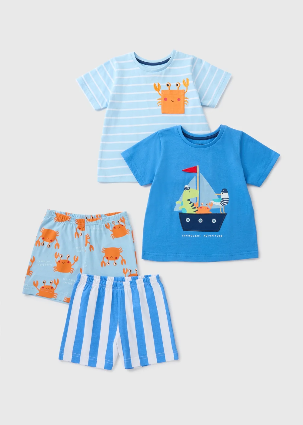 2 Pack Boys Blue Boat T-Shirt & Shorts Set (1-7yrs) - 1 half year to 2 Image 1