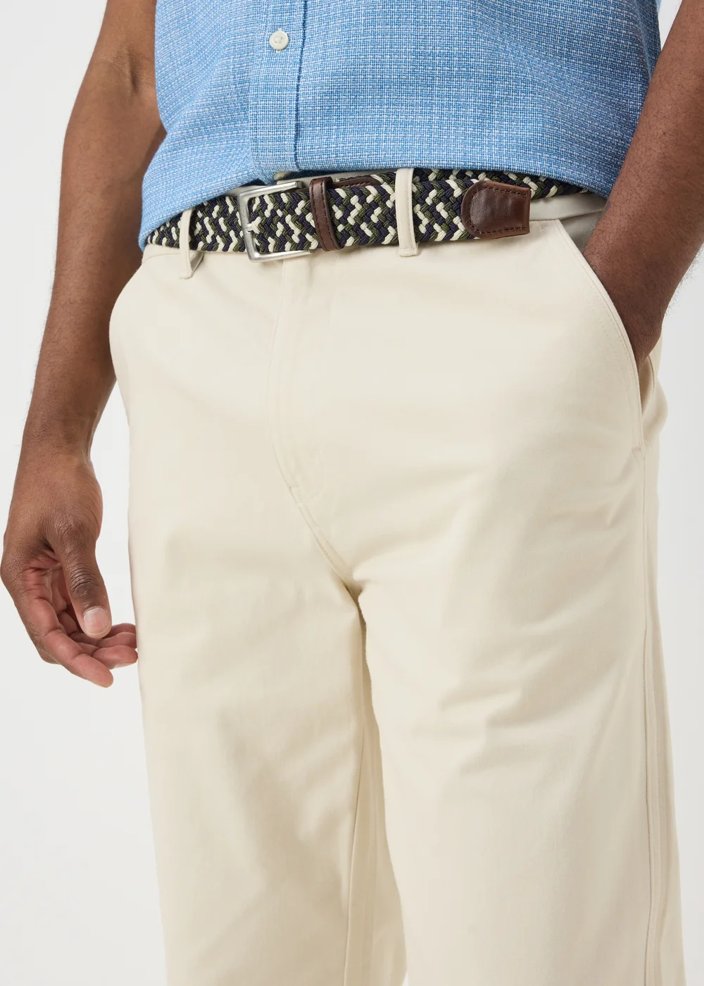 Ecru Belted Chino Trousers - 32 Waist Regular Image 3