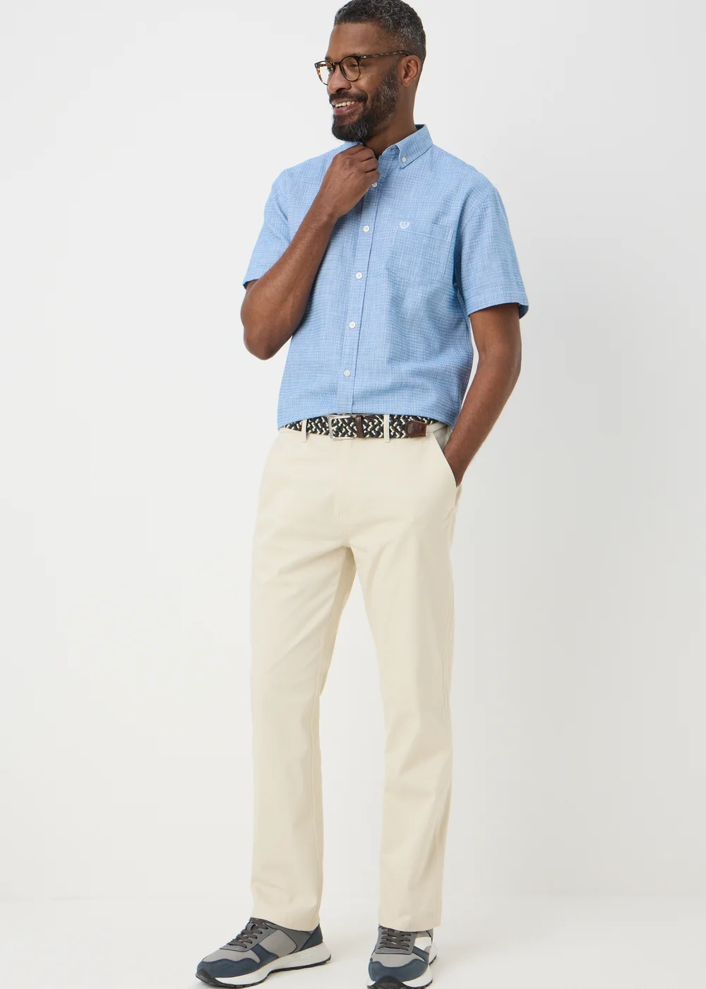 Ecru Belted Chino Trousers - 32 Waist Regular Image 1