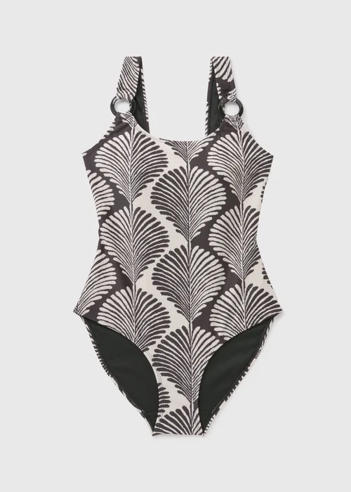 Black Mono Shell Print Ring Swimsuit - 8 Image 3