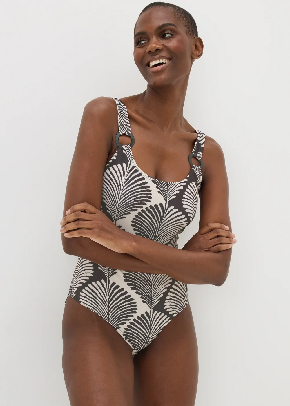 Black Mono Shell Print Ring Swimsuit - 8 Image 1
